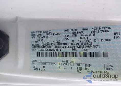 2008 Ford E-350 Super Duty Commercial/Recreational из США, поврежденный, VIN 1FTSE34L68DA74673